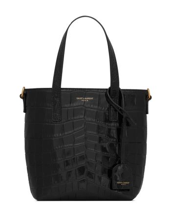 Saint Laurent Paris Mini Toy Shopping In Crocodile-Embossed Leather Black