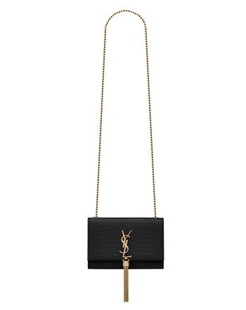 Saint Laurent Kate Small With Tassel In Embossed Crocodile Shiny Leather Black