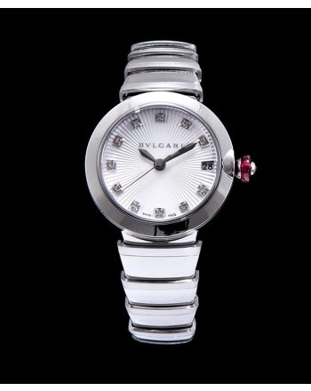 Bvlgari stainless steel and diamond watch White