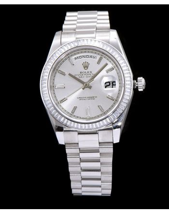 Rolex Men s Stainless Steel Watch With Diamond White