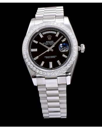 Rolex Stainless Steel President Watch With Diamond Black