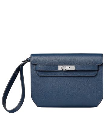 Hermes Kelly Depeches 25 Pouch Dark Blue